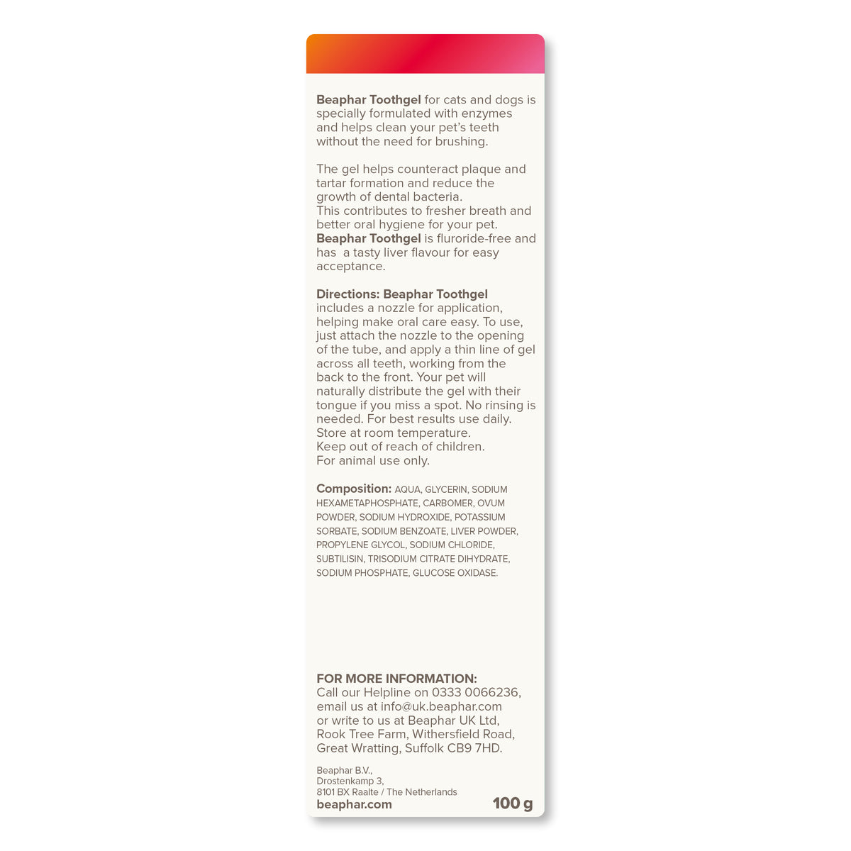 Beaphar No-Brush Toothgel with Enzymes for Cats & Dogs, 100g